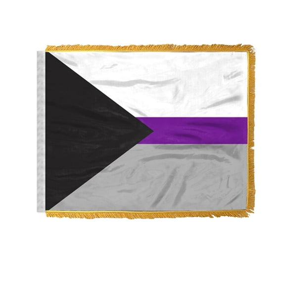 AGAS DemiSexual Pride Car Antenna Flag: 4x6 inch, gold-fringed polyester. Stitched edges, plastic clip. Perfect for automobiles.