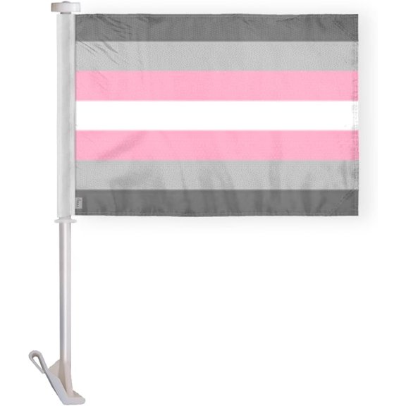 AGAS Demigirl Pride Car Window Flag 10.5x15 inch - Double Side Printed Wrap Knitted Polyester - 19 Inch White Plastic Unbreakable Pole Car Flag