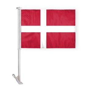 AGAS Denmark Premium Car Flag 10.5x15 inch - Printed Double Sided on Super Knit Polyester Stitched Edges 19 Inch White Plastic Unbreakable Pole