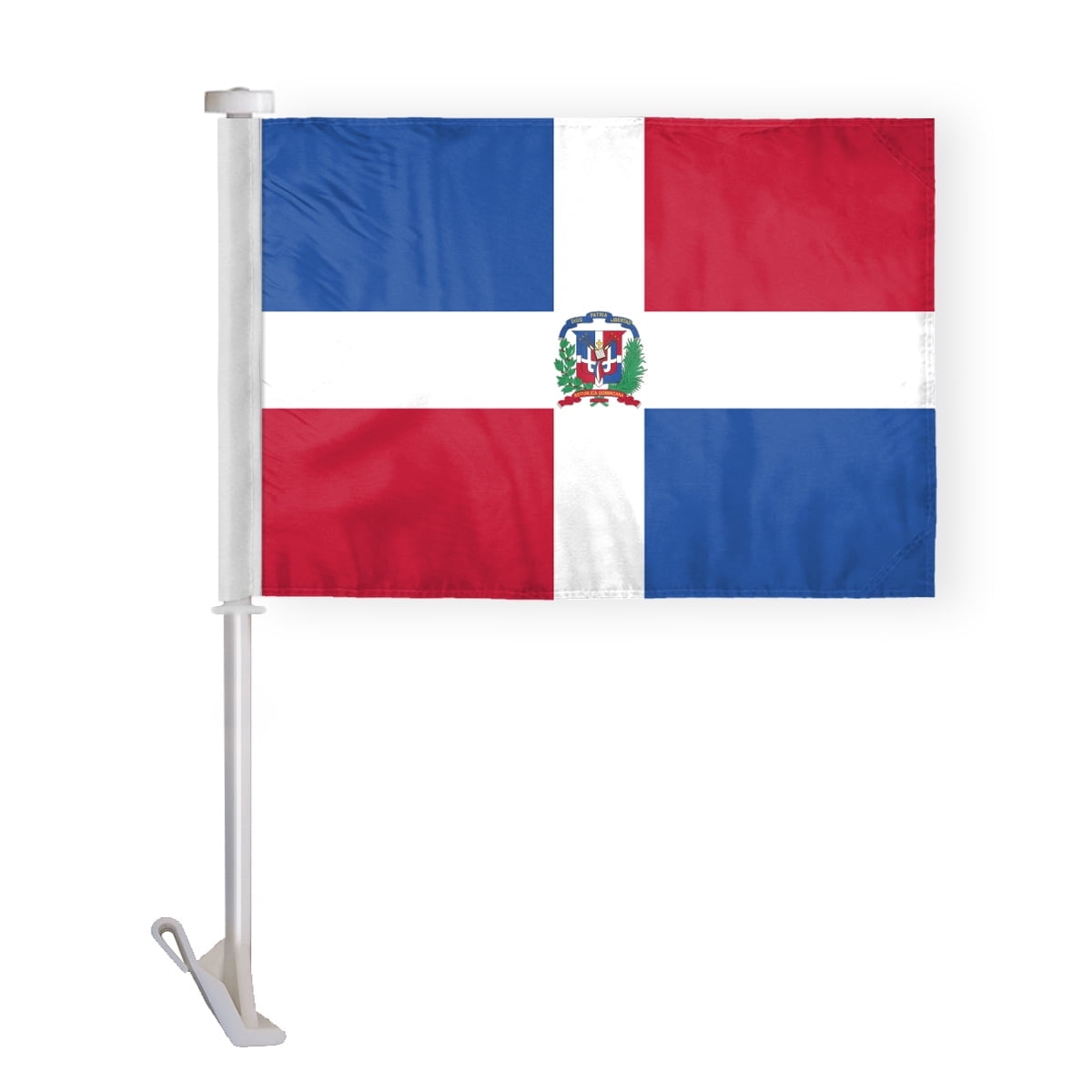 AGAS Dominican Republic Car Flag 10.5x15 inch Printed Double Sided Polyester Double Stitched 19" Pole Official Dominican Republic National Car Flag