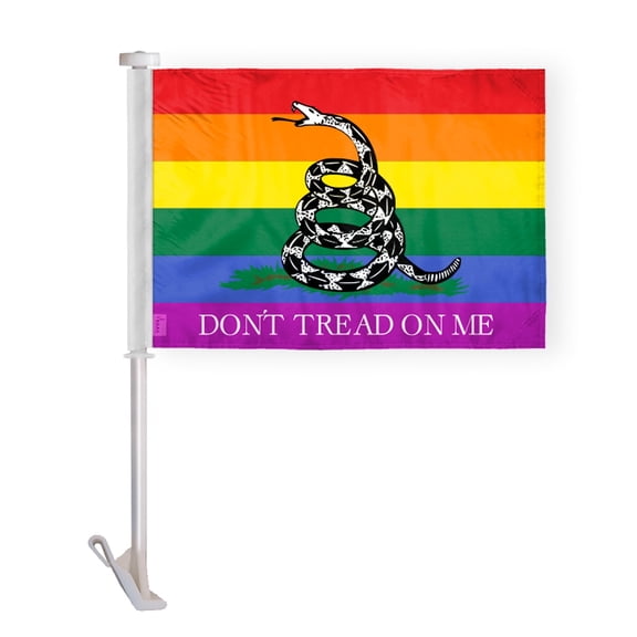 AGAS Dont Tread on Me Pride Car Window Flag 10.5x15 inch - Double Side Printed Wrap Knitted Polyester - 19 Inch White Plastic Unbreakable Pole Car Flag