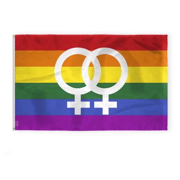 AGAS Double Female Flag 4x6 Ft - Printed 200D Nylon - Brass Grommets Stitched Edges Fade Proof Sharp Vivid Colors - Double Female Symbol LGBT Pride Pride Flag