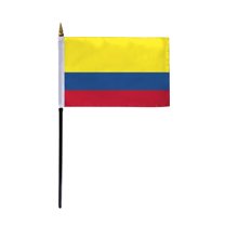AGAS Ecuador No Seal Flag 4x6 inch - 11" Plastic Pole 100% Polyester Stitched Edges Ecuadorian National Mini Flag on a Stick