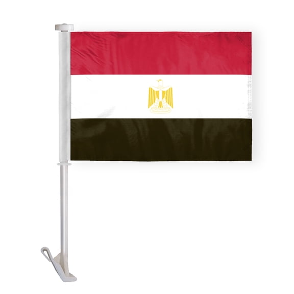 AGAS Egypt Car Flag - 10.5x15 inch - Printed Double Sided Polyester - Stitched Edges - 19" Pole - EG National Flag - Egyptian Flag Misr Flag عَلَمْ مَصر