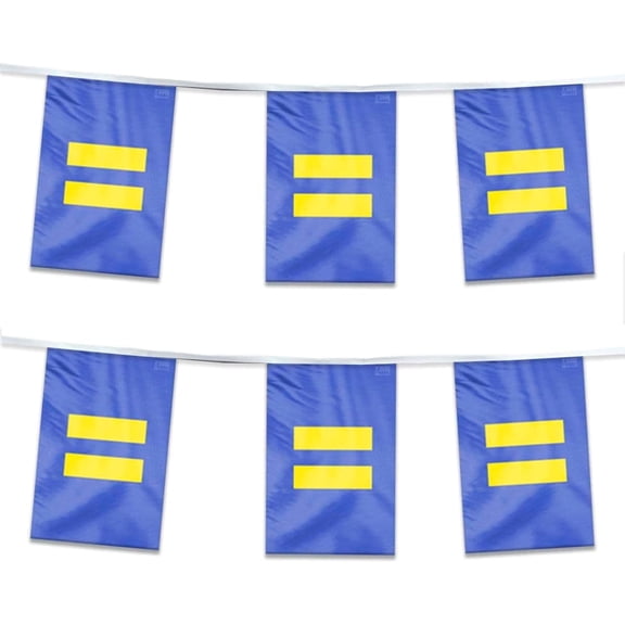AGAS Equality Pride Streamers for Party 60 Ft long - Printed Single Sided on Polyester Fabric - Stitched Edges - Equal Sign Blue Yellow Pride Party Decoration with String