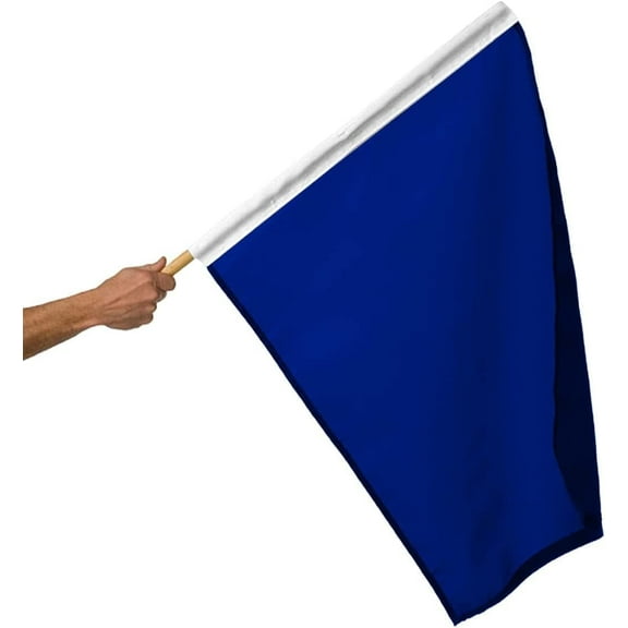 AGAS Faster Motorcycle Racing Stick Flag 30x30 inch - Mounted on 36 inch Natural Wood Pole - Heavy Duty 200D Nylon - Dark Blue Large Bike Racing Flag - Sports Professional Racing Flags