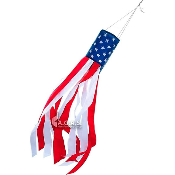 AGAS Flags 60"x5.5" Inch USA Windsocks-Printed on Heavy Duty 200D Nylon.
