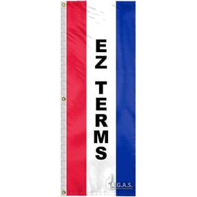 AGAS Flags 8' Ft x 28" Inch Ez Terms Car Dealership Flag, Sewn Stripes, Vertical Message Flag Material 200D Nylon, Canvas Header & 3 Anti Rust Brass Grommets