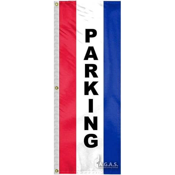 AGAS Flags 8' Ft x 28" Inch Parking Car Dealership Flag, Sewn Stripes, Vertical Message Flag Material 200D Nylon, Canvas Header & 3 Anti Rust Brass Grommets