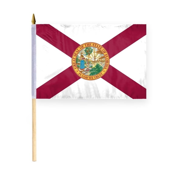 AGAS Florida Stick Flag 12x18 Inch with 24 inch Wood Pole - Printed Polyester - State of Florida Handheld Desk Flag Small Florida Flag