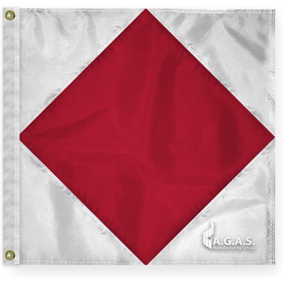 AGAS Foxtrot Code F Marine Signal Flag - Printed 200D Nylon - Canvas Header - Brass Grommets - Colorfast & Stitched Edges - Nautical Boat Flag - Naval Code Signal Flag.