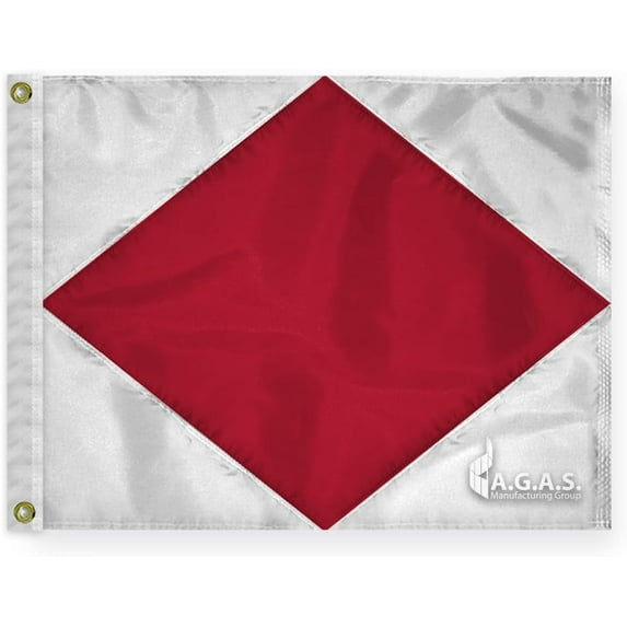 AGAS Foxtrot Code F Marine Signal Flag - Printed 200D Nylon - Canvas Header - Brass Grommets - Colorfast & Stitched Edges - Nautical Boat Flag - Naval Code Signal Flag.