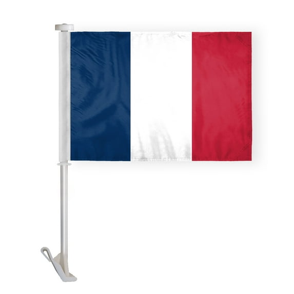 AGAS France Premium Car Flag - 10.5x15 inch - Printed Double Sided Polyester - Stitched Edges - 19" Pole - FR National Flag - French Flag Tricolore Le drapeau tricolore.