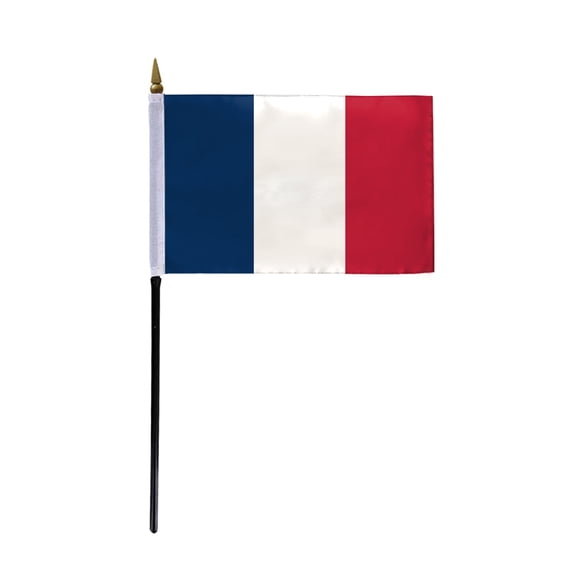 AGAS France Stick Flag 4x6 inch mounted onto 11 inch Plastic Pole - Polyester - Stitched Edges - Mini France Flag - FR National Flag - French Flag Tricolore Le drapeau tricolore.