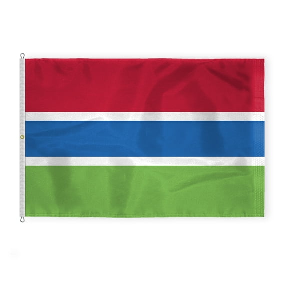 AGAS Gambia Flag 8x12 ft - Outdoor 200D Nylon - 6 Needle Lock Stitched Fly Hem - Canvas Header - Rope Thimble & 1 Brass Grommet - Fade Proof - Large Size Gambian National Flag