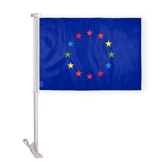 AGAS Gay European Car Window Flag 10.5x15 inch - Double Side Printed Wrap Knitted Polyester - 19 Inch White Plastic Unbreakable Pole Car Flag