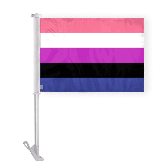AGAS Genderfluid Pride Car Window Flag 10.5x15 inch - Double Side Printed Wrap Knitted Polyester - 19 Inch White Plastic Unbreakable Pole Car Flag
