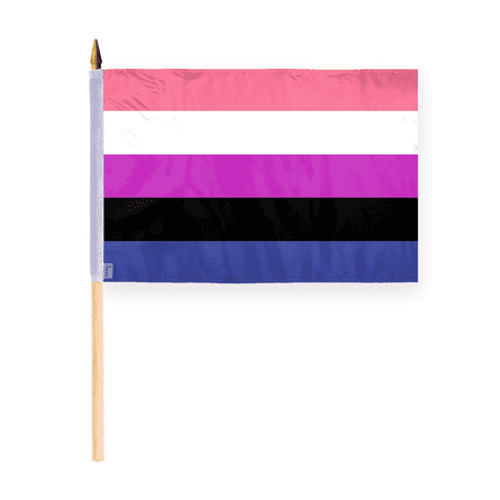 AGAS Genderfluid Pride Stick Flag 12x18 inch Flag on a 24 inch Wooden Flag Stick - Sewn Edges Fade Resistant Polyester - Genderfluid Handheld Stick Flag