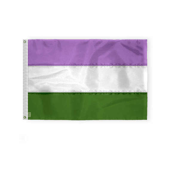 AGAS Genderqueer Embroidered Pride Flag 4x6 Ft - Sewn 200D Nylon - Showcase Your Pride with Vibrant Colors - Deluxe Genderqueer Pride Flag - Brass Grommets Canvas Header - Quadruple Stitched Fly End