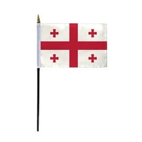 AGAS Georgia Flag 4x6 inch - 11" Plastic Pole 100% Polyester Stitched Edges Georgian National Mini Flag on a Stick