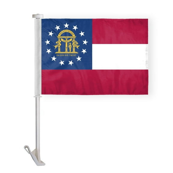 AGAS Georgia State Car Window Flag 10.5x15 inch - Double Side Printed Knitted Polyester - 19 Inch White Plastic Unbreakable Pole Tough Georgia Car Flag