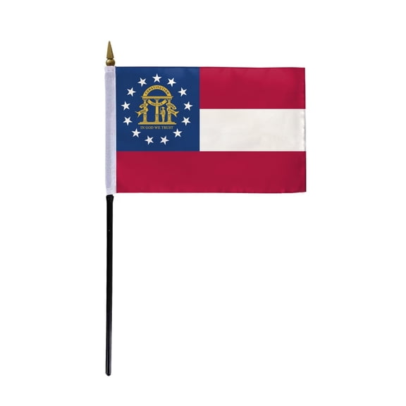 AGAS Georgia Stick Flag 4x6 Inch with 11 inch Plastic Pole - Printed Polyester - State of Georgia Small Flag on Stick
