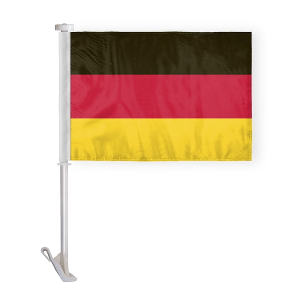 AGAS Germany Premium Car Flag 10.5x15 inch Printed Double Sided on Super Knit Polyester Stitched Edges 19 Inch White Plastic Unbreakable Stiff Pole