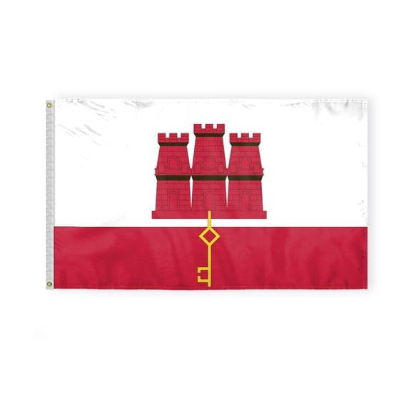 AGAS Gibraltar Flag 3x5 ft Double Stitched Hem 100% Polyester Metal Grommets Indoor Gibraltarian National Flag