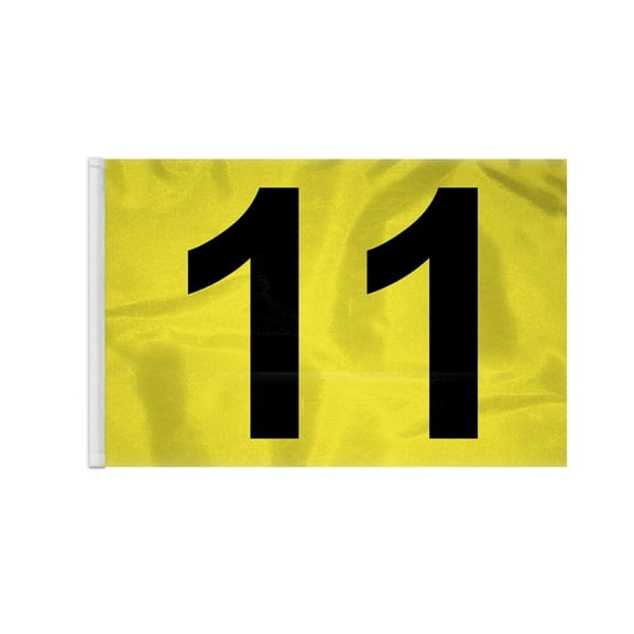 AGAS Golf Flags-14x20 inch, Course No. 11. Yellow flags with black numbers. Outdoor nylon, 18 hole. Putting green flag tube #11