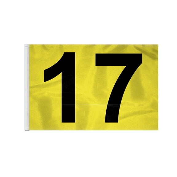 AGAS Golf Flags-14x20 inch, Course No. 17. Yellow flags with black numbers. Outdoor nylon, 18 hole. Putting green flag tube #17