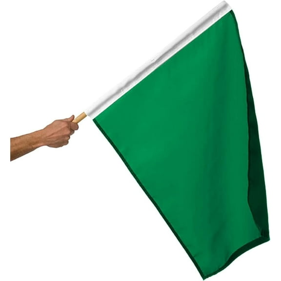 AGAS Green Racing Flag 30x30 inch – Heavy Duty Nylon, Stitched, Mounted on 36 inch Wood Pole.