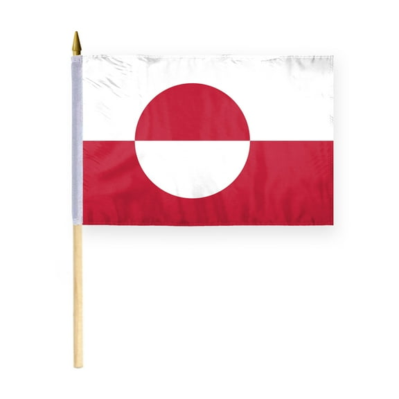 AGAS Greenland Flag 12x18 inch - 24" Wood Pole 100% Polyester Double Stitched Denmark Greenlander National Mini Handheld Flag