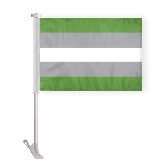 AGAS Greyromantic Pride Car Window Flag 10.5x15 inch - Double Side Printed Wrap Knitted Polyester - 19 Inch White Plastic Unbreakable Pole Car Flag