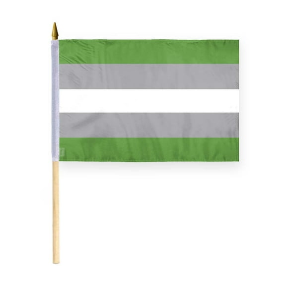 AGAS Greyromantic Pride Stick Flag 12x18 inch Flag on a 24 inch Wooden Flag Stick - Sewn Edges Fade Resistant Polyester - Grey-Asexual Handheld Stick Flag