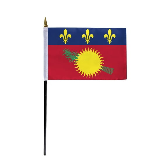 AGAS Guadeloupe Flag 4x6 inch - 11" Plastic Pole 100% Polyester Stitched Edges French Guadalupe National Mini Flag on a Stick