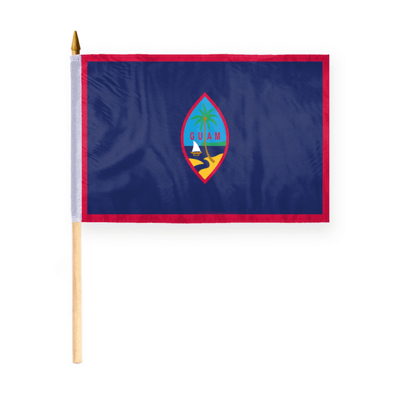 AGAS Guam Flag 12x18 inch - 24" Wood Pole 100% Polyester Double Stitched United States Guam Pacific Island National Mini Handheld Flag