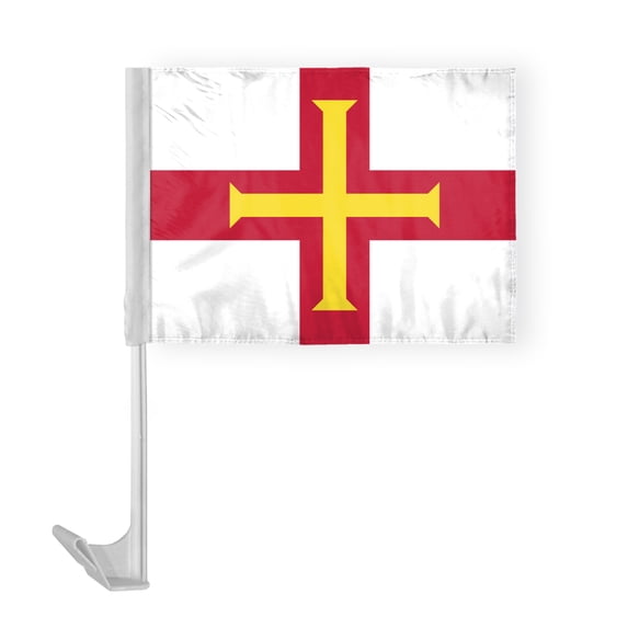 AGAS Guernsey Car Flag 12x16 inch Polyester Fabric Double Stitched 17 Inch White Plastic Flexible Pole High Visibility Guernsey British Island National Car Flag