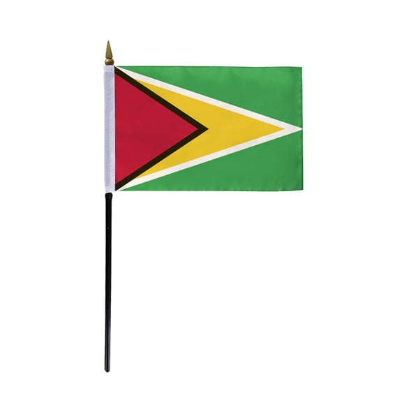 AGAS Guyana Flag 4x6 inch - 11" Plastic Pole 100% Polyester Stitched Edges Guyanese National Mini Flag on a Stick