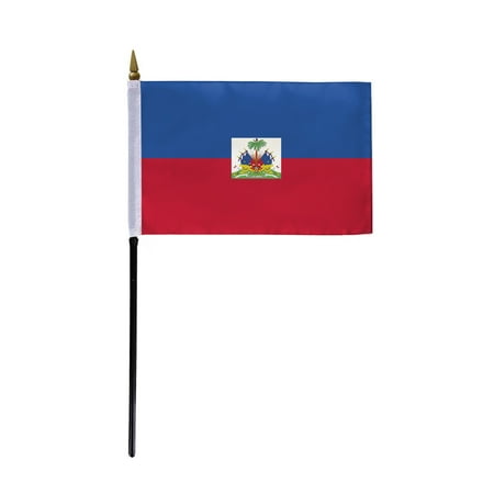AGAS Haiti Flag 4x6 inch - 11" Plastic Pole 100% Polyester Stitched Edges Haitian National Mini Flag on a Stick
