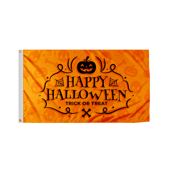 AGAS Happy Halloween Flag Double Sided, 3x5ft, Durable 200D Nylon Polyester Zombie Party House Flag with Brass Grommets for Indoor Party Yard Outdoor Decoration - Orange-Trick or Treat Design