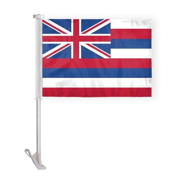 AGAS Hawaii State Car Window Flag 10.5x15 inch - Double Side Printed Knitted Polyester - 19 Inch White Plastic Unbreakable Pole Tough Hawaii Car Flag