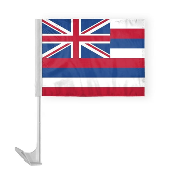 AGAS Hawaii State Car Window Flag 12x16 Inch - Printed Polyester - 17 Inch White Plastic Flex Pole State of Hawaii Car Flag