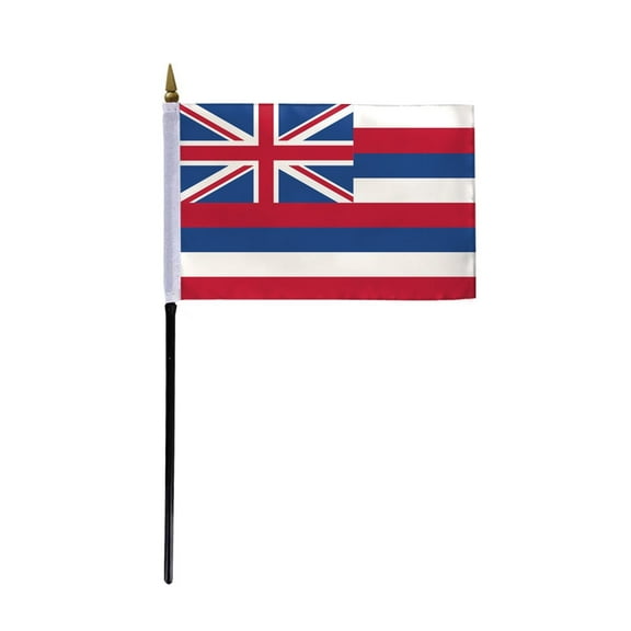 AGAS Hawaii Stick Flag 4x6 Inch with 11 inch Plastic Pole - Printed Polyester - State of Hawaii Small Flag on Stick