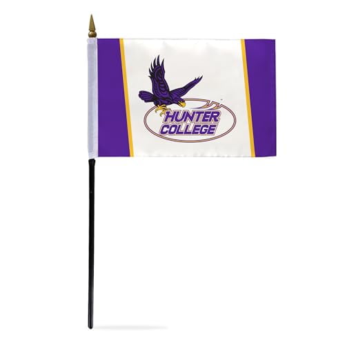 AGAS Hunter College Stick Flag 4 x 6 inch NCAA HC Hawks Logo Flag Polyester 11" Pole, Base