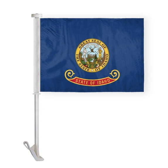 AGAS Idaho State Car Window Flag 10.5x15 inch - Double Side Printed Knitted Polyester - 19 Inch White Plastic Unbreakable Pole Tough Idaho Car Flag