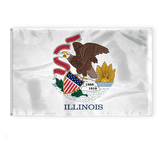 AGAS Illinois State Flag 5x8 Ft - Double Sided Reverse Print On Back 200D Nylon - Brass Grommets Stitched Edges Fade Proof Sharp Colors Indoor/Outdoor State of Illinois Large Size Flag