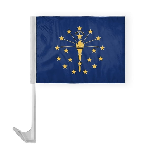 AGAS Indiana State Car Window Flag 12x16 Inch - Printed Polyester - 17 Inch White Plastic Flex Pole State of Indiana Car Flag