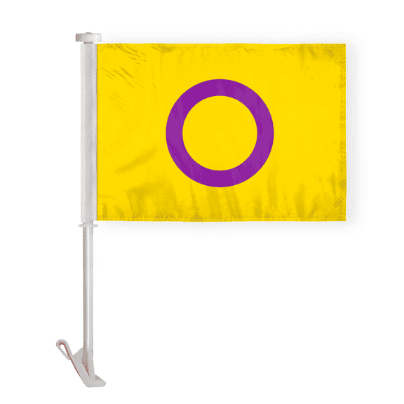 AGAS Intersex Car Window Flag 10.5x15 inch - Double Side Printed Wrap Knitted Polyester - 19 Inch White Plastic Unbreakable Pole Car Flag