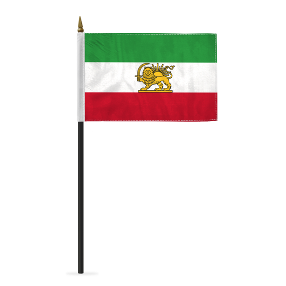 AGAS Iran Lion and Sun Flag 4 x 6 inch Single Sided Polyester Stick Flag with 11" Pole, Base