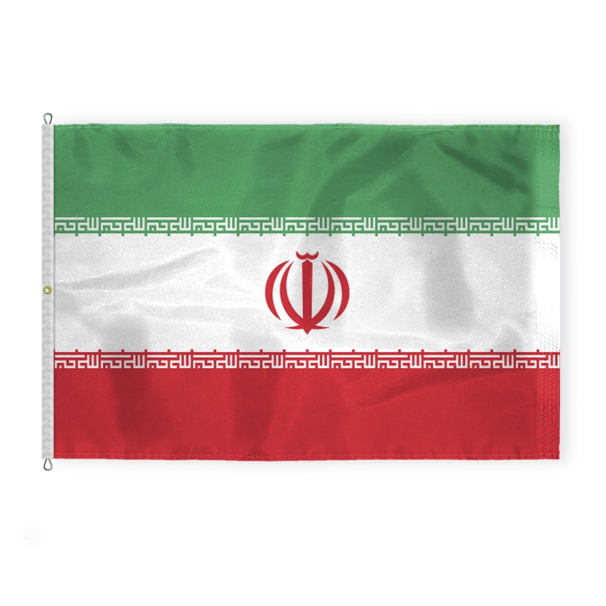 AGAS Iran National Flag 8x12 ft - 200D Nylon - Stitched Edges - Canvas Header - Rope Thimble & 1 Brass Grommet - Fade Proof - Large Size Iranian Flag
